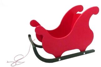 Holzspielzeug - stabiler Puppenschlitten Winterzauber rot/grün – LxBxH ca. 50x24x36 cm