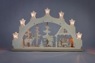 Schwibbogen – Handgefertigter Lichterbogen aus Naturholz mit Szene Weihnachtsabend , beleuchtet –