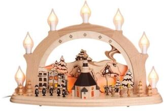 Schwibbogen elektrisch 7 Kerzen Seiffner Kirche mit Innenbeleuchtung 1216 aus Holz von Zeidler
