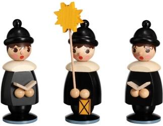 Miniaturfiguren – stilvolle Kurrendefiguren mit Sternträger, schwarz lasiert – aus Holz, detailreich