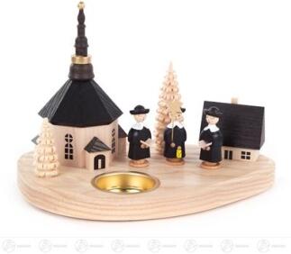 Teelichthalter mit Seiffener Kirche und Kurrende Höhe ca 13 cm