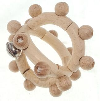 Babyspielzeug – liebevolle Rassel mit kleinen Kugeln und Glocke, naturbelassen – BxHxT = 8 x 8 x 8