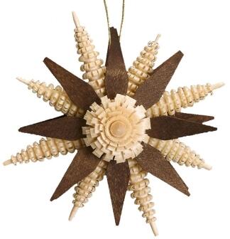 Christbaumschmuck – Holzstern Erzgebirge mit Ringelbäumchen natur/braun – Ø ca. 7 x T 1 cm