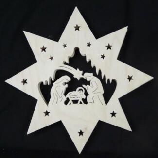 Fensterbild – filigrane Christi Geburt mit sanfter Beleuchtung, naturfarben – BxHxT = 33 x 33 x 4 cm