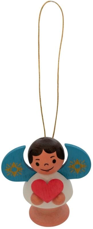 Baumbehang – fröhlicher Sternengel mit rotem Herz und goldenen Sternen – BxHxT 4 x 4,5 x 2,5 cm