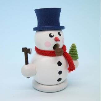 Räuchermann – detailreicher Schneemann mit Baum und schwarzem Zylinder, bunt bemalt – BxHxT = 5 x 8 