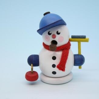 Räucherfigur – liebevoll gestalteter Curlingspieler mit Besen und weißer Mütze, detailreich bemalt –