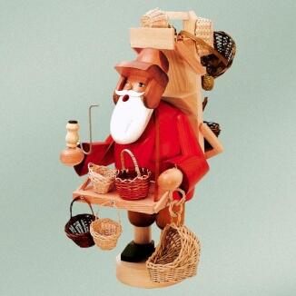 Räuchermann – liebevoll gestalteter Korbhändler mit Pfeife und Körben, rot-braun – BxHxT = 10 x 23 x