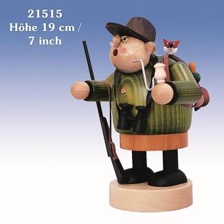 Räuchermann – traditioneller Jäger mit grünem Rucksack und kleinem Fuchs, detailreich bemalt – BxHxT