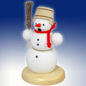Räuchermann – liebevoll gestalteter Schneemann mit Besen und Holzbottig, bunt bemalt – BxHxT = 6 x
