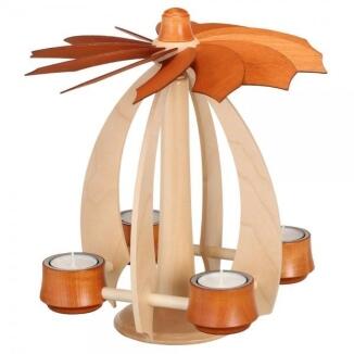 Schwebepyramide – elegante Kirschbaumflügel mit Ahorn-Gestell, naturfarben – für Teelichter, BxHxT =
