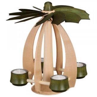 Schwebepyramide – filigrane Konstruktion mit moosgrünen Akzenten, handgefertigt aus Ahornholz –