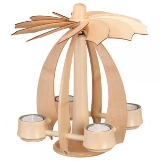 Schwebepyramide – schwebendes Design mit filigranen Holzdetails, naturfarben – für Teelichter, BxHxT