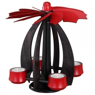 Schwebepyramide – schwebendes Unikat in Anthrazit mit rubinroten Akzenten, Teelichtbetrieb – BxHxT =