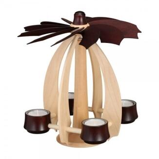 Schwebepyramide – edles Mahagoni mit filigranen Teelichthalterungen, naturbelassen – BxHxT = 24 x 27