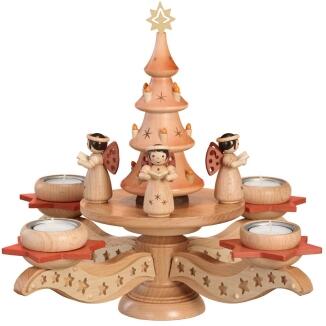 Adventsleuchter Engel mit Weihnachtsbaum natur HxLxB 30x30x30cm