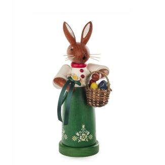 Räucherfigur – liebevolle Hasenfrau mit Eierkorb, pastellfarbenes Kleid – BxHxT = 10 x 22 x 10 cm