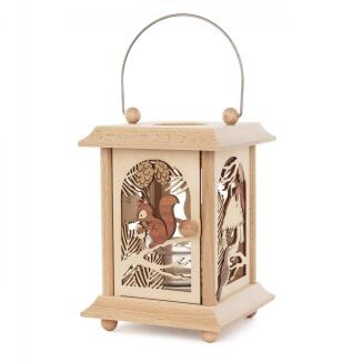 Tischlaterne Eichhörnchen & Vögel für Teelichte aus Holz von Großhandel Dregeno, detailreiche