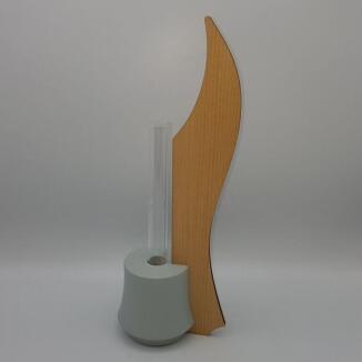 Tischvase – elegante NOVA aus Ahornholz mit filigranem Glaseinsatz, grau – H = 25 cm