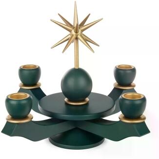 Adventsleuchter – elegantes Tannengrün mit goldenem Stern und Kerzentüllen – BxHxT 19 x 20 x 19 cm