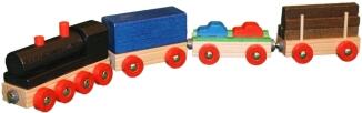 Holzspielzeug - bunte Eisenbahn mit 3 Wagen - Länge 37 cm