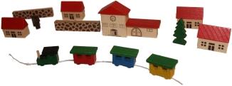 Holzspielzeug - Spielzeugdorf mit Bahnhof im Beutel