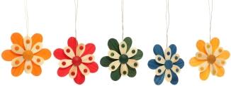 Strauchbehang – Farbenfrohe, handgefertigte Frühlingsblüten aus Holz mit Punkten im 5er-Set für