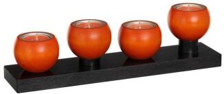Tischleuchter – schlichter Kerzensockel mit 4 Holztüllen, Anthrazit-Orange – BxHxT = 32 x 9 x 7 cm