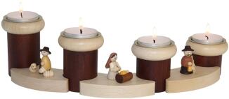 Adventskranz – Adventsteelichthalter mit Figuren der Geburt Christi und 4 Teelichthaltern – BxH 32 x