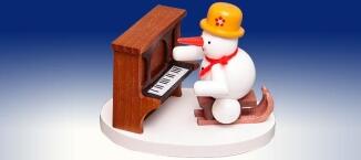 Weihnachtsfigur – detailreicher Schneemann mit Klavier und Zylinder, farbenfroh bemalt – H = 8 cm