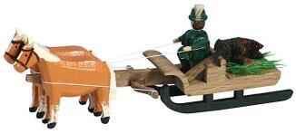 Pferdeschlitten – Miniaturgespann mit Jäger & Wildschwein – handbemalt – L ca. 9 cm