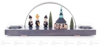 Schwibbogen mit Seiffener Kirche und Kurrende grau, für Teelichte Breite x Höhe x Tiefe 27 cmx10