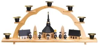 Schwibbogen – liebevoll gestaltete Seiffener Kirche mit Kurrendesängern, natur-dunkel – BxHxT = 42 x