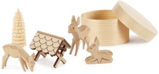 Spandose – detailreiche Rehgruppe in naturbelassenem Holz, filigran geschnitzt – BxHxT = 7,5 x 7,5 x