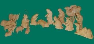 Krippenfiguren – 17-teilig, filigran geschnitzt, naturfarben aus Erzgebirgsholz – H = 12 cm