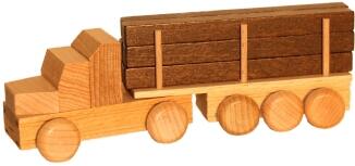 Holzspielzeug - naturbelassener Sattelzug mit Langholz - Länge ca. 15 cm