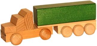 Holzspielzeug - Sattelzug mit grüner Pritsche - Länge ca. 15 cm