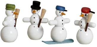 Miniaturfiguren – Handgefertigte Schneemänner bunt aus Holz – Höhe ca. 5 cm