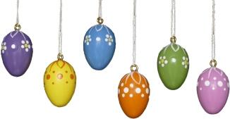 Ostereier – farbenfrohes Set aus 6 handbemalten Holzeiern mit Blumen- und Punktmustern, sortiert in