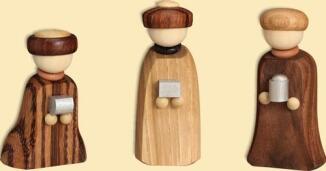 Miniatur – detailreiche Heilige Drei Könige mit natürlichen Holzfiguren, handgeschnitzt – BxHxT = 3 