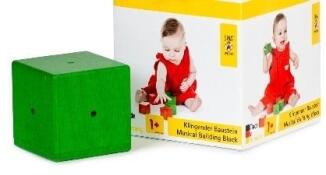 Holzspielzeug - Klingender Baustein grün - BxHxT 7x7x7cm