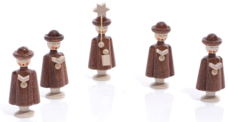 Miniaturfiguren - 5 Seiffener Kurrendefiguren mit Buch und Stern Natur - Ansicht 1 - Hergestellt im 
