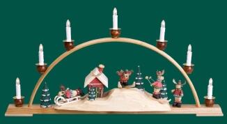 Schwibbogen – majestätische Elche mit filigranen Tannen, naturfarben und elektrisch beleuchtet –