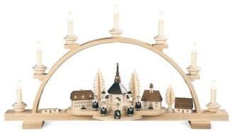 Lichterbogen – detailreiches Seiffener Dorf mit Kirche naturbelassen und elektrisch beleuchtet –
