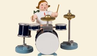 Holzfigur Engel mit Schlagzeug und Krone Höhe 6,5cm