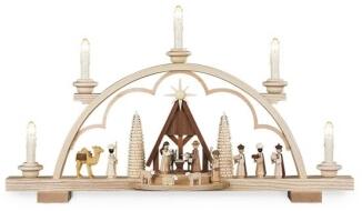 Lichterbogen – detailreiche Krippenszene mit naturfarbenen Figuren und elektrischer Beleuchtung –