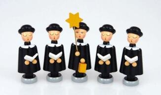 Miniaturfiguren – liebevoll bemalte Seiffener Kurrendesänger mit Buch und Stern, schwarz-bunt – H = 