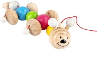 Nachziehtier – bunte Raupe mit klappernden Holzrädern – BxHxT 11 x 5 x 27 cm