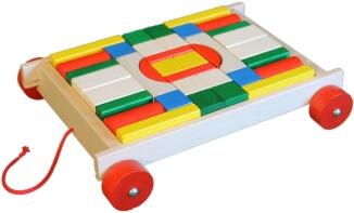 Holzspielzeug - farbenfroher Bauwagen mit 36 Bausteinen - BxHxT 30x6x25cm