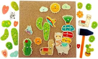 Holzspielzeug – kreatives Hammerspiel Lama in Orange und Natur, detailreich und farbenfroh – BxHxT =